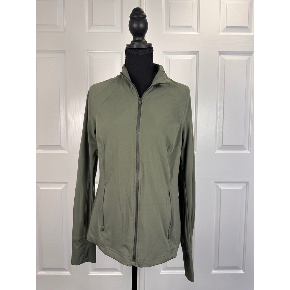 Avia Womens Olive Green Full Zip Athletic Jacket Thumbholes Size M 8-10